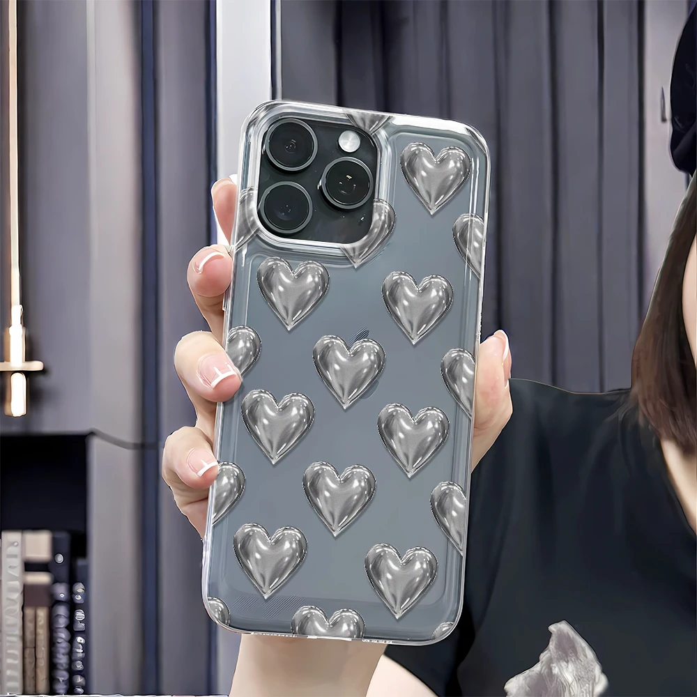حافظة هاتف فضية مميزة على شكل قلب لهاتف آيفون 16 15 14 Plus 13 12 11 Pro Max X XS XR 7 8 Plus حافظة Funda غطاء ممتص للصدمات 16 15 #3