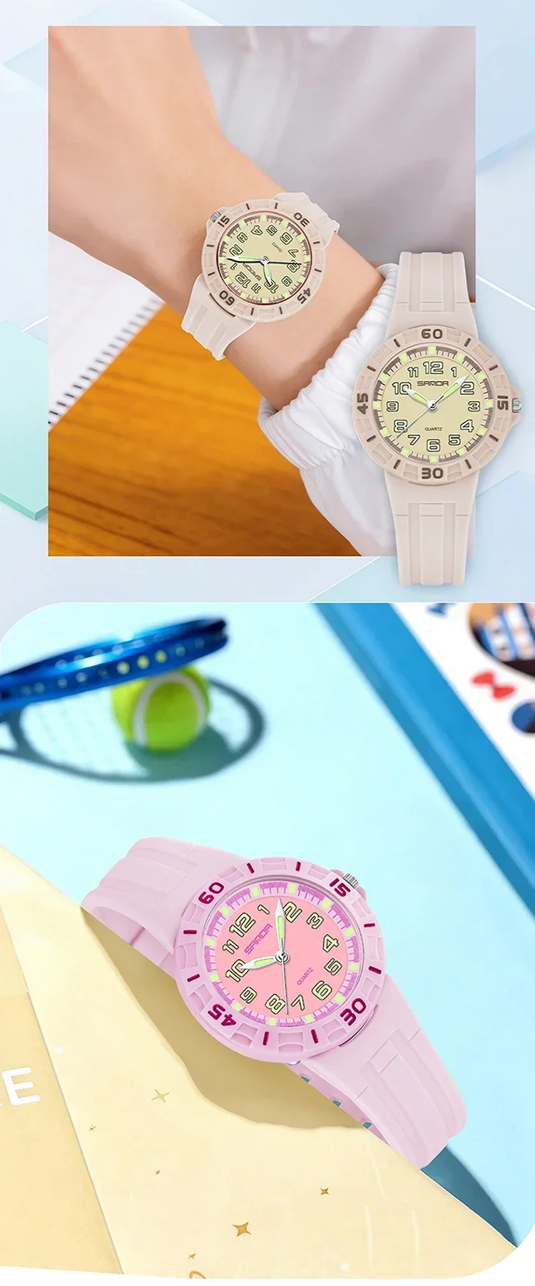 SANDA Popular Children Student Quartz Watch Fashion Simple Waterproof Silicone Strap Kids Wristwatch