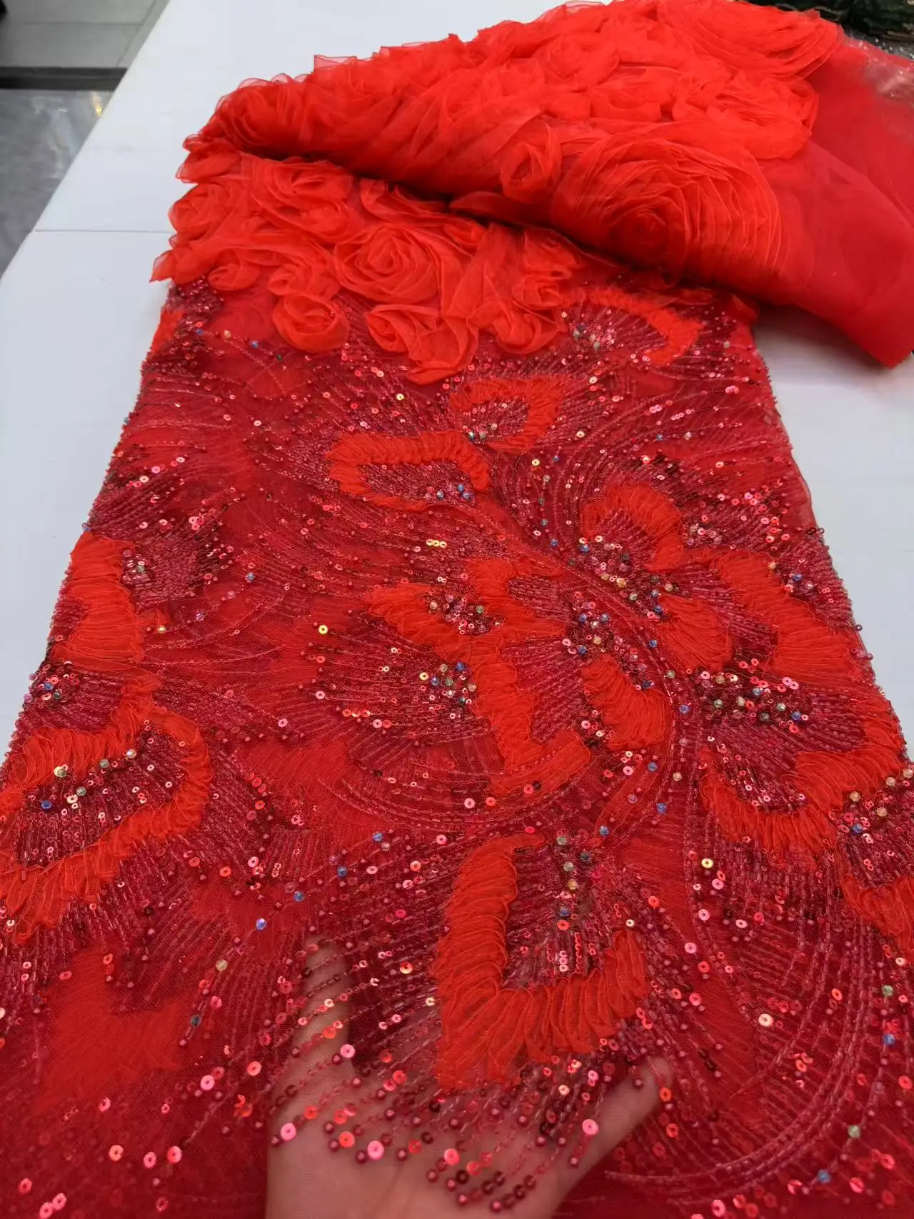 

African Beads Lace Fabrics Latest Sequin Lace Fabric 5 Yards High Quality 2026 Lace Fabric Nigerian Wedding Dress For Woman