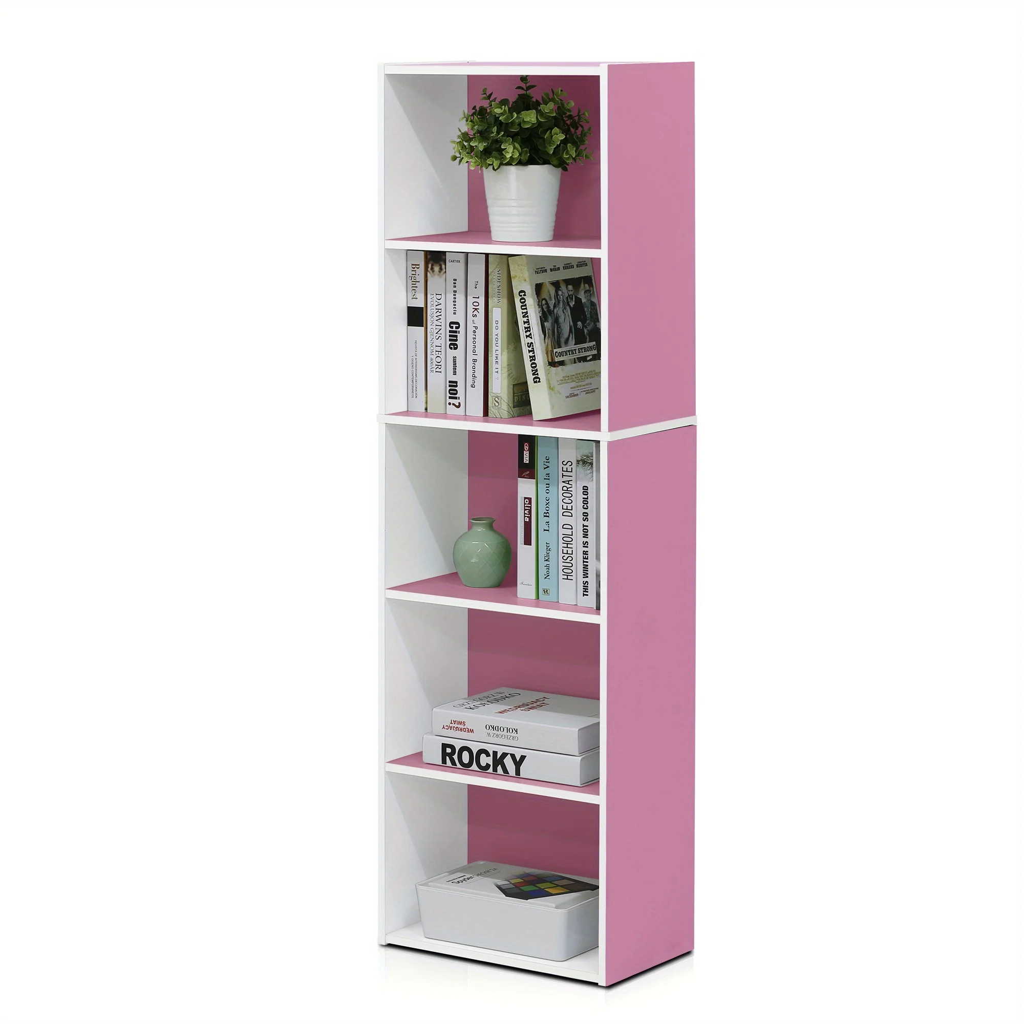 

5-Tier Tall Wood Bookshelf - Reversible Color Open Shelf Bookcase Suitable for Home & Office, Freestanding -Standing Storage Organizer with Tall Shelves, Assembly, Modern Wood Bookshelf