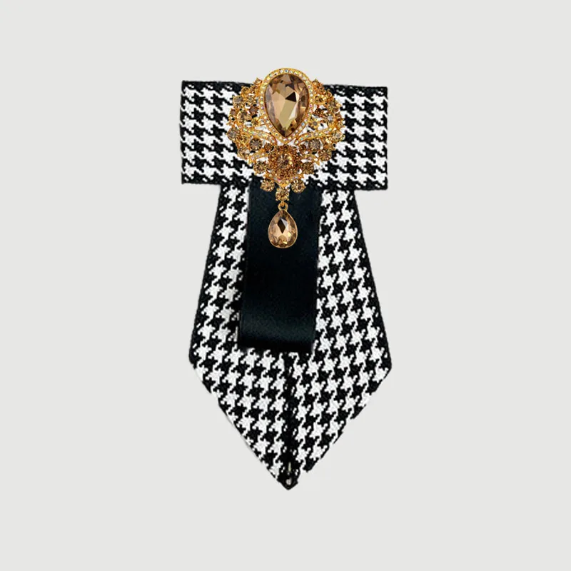 الرجال ربطة القوس فيونكة اليدوية Houndstooth الشريط حجر الراين العلاقات البريطانية الكورية بدلة على الموضة قميص اكسسوارات هدية طوق زهرة ربطة العنق