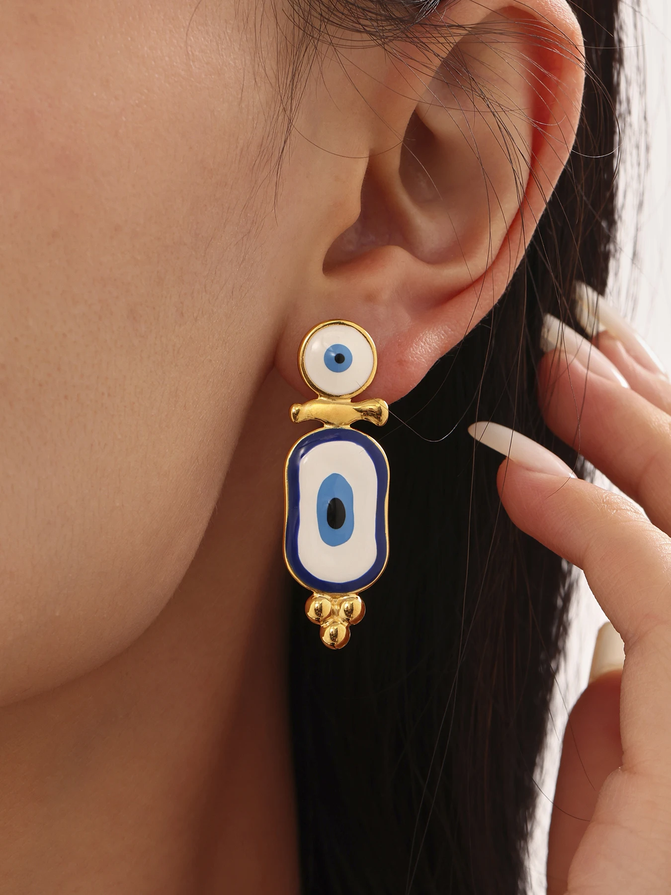 Beautiful Ethnic Eye of Evil Earrings For Women Stainless Steel Gold Plated Trendy Female Blue Ear Studs Girls Charming Jewelry