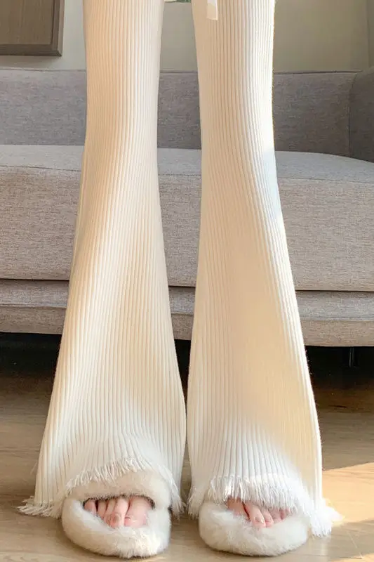 Thickened wide-leg pants women's autumn and winter new high-waisted drape slimming floor-length casual micro-flared pants XT1637