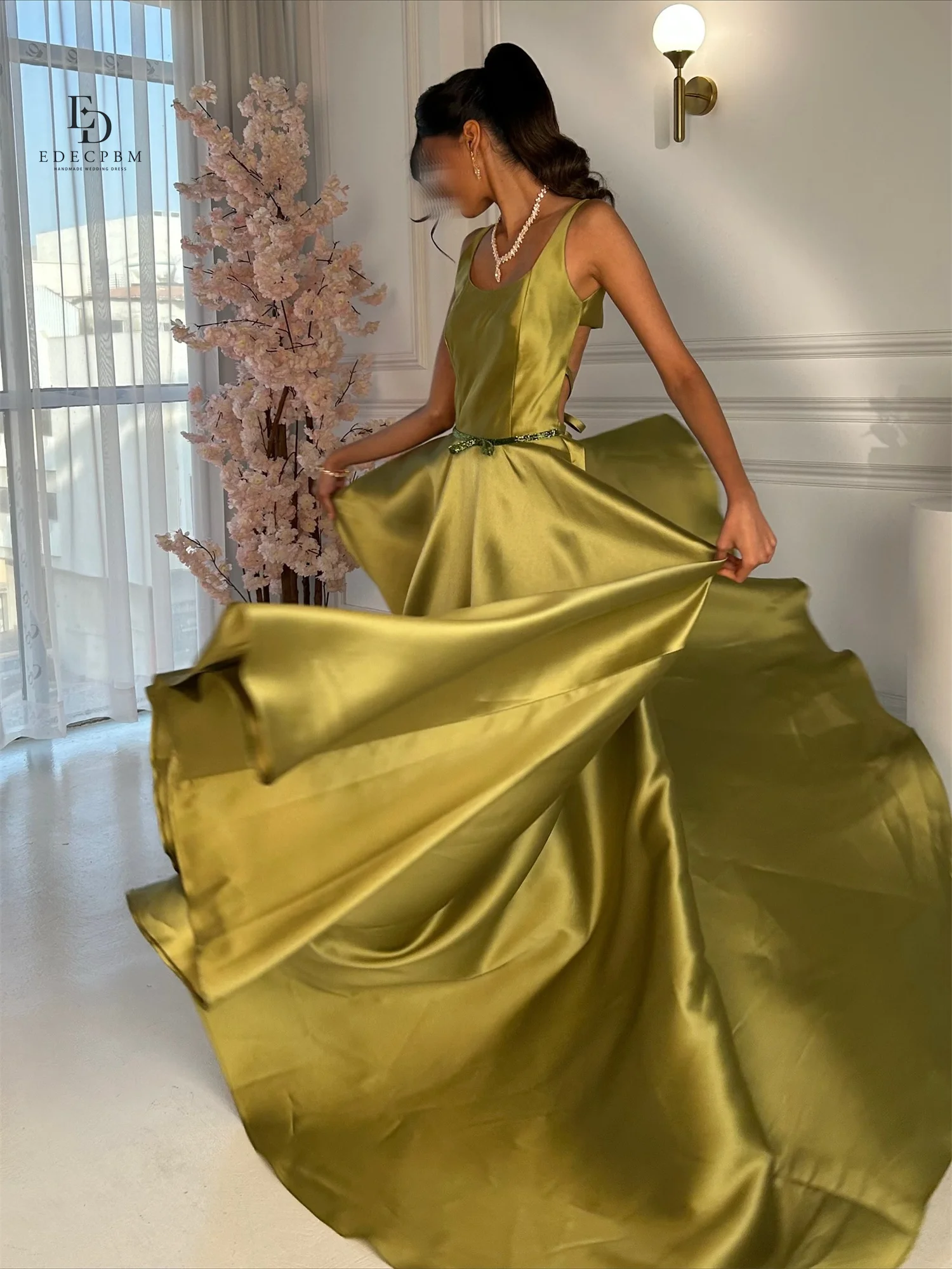 EDECPBM Aangepaste galajurk فسات dh Mohamed dzi Плае dziут Mohamed Damesjurken voor speciale gelegenheden Robes of Soiree Satijn Groen Feest