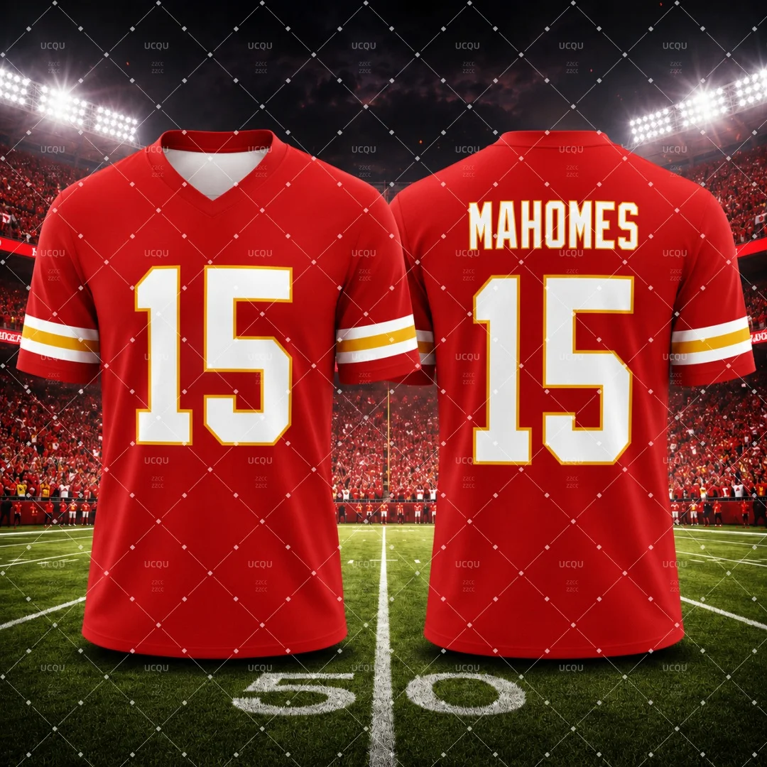 26-27 Chiefs-Königreich # 15 Mahomes American-Football-Trikot für Männer, Frauen und Kinder, Sport-T-Shirt, atmungsaktives Mesh, Fan-Spieluniform – Detail 1