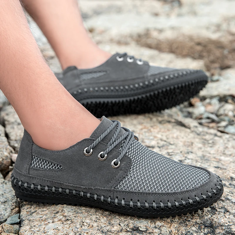 Men Summer Outdoor Casual Loafers Shoes Breathable Plus Size Sneakers Fashion Handmade Male Shoes Mesh Casual Flat Men's Shoes