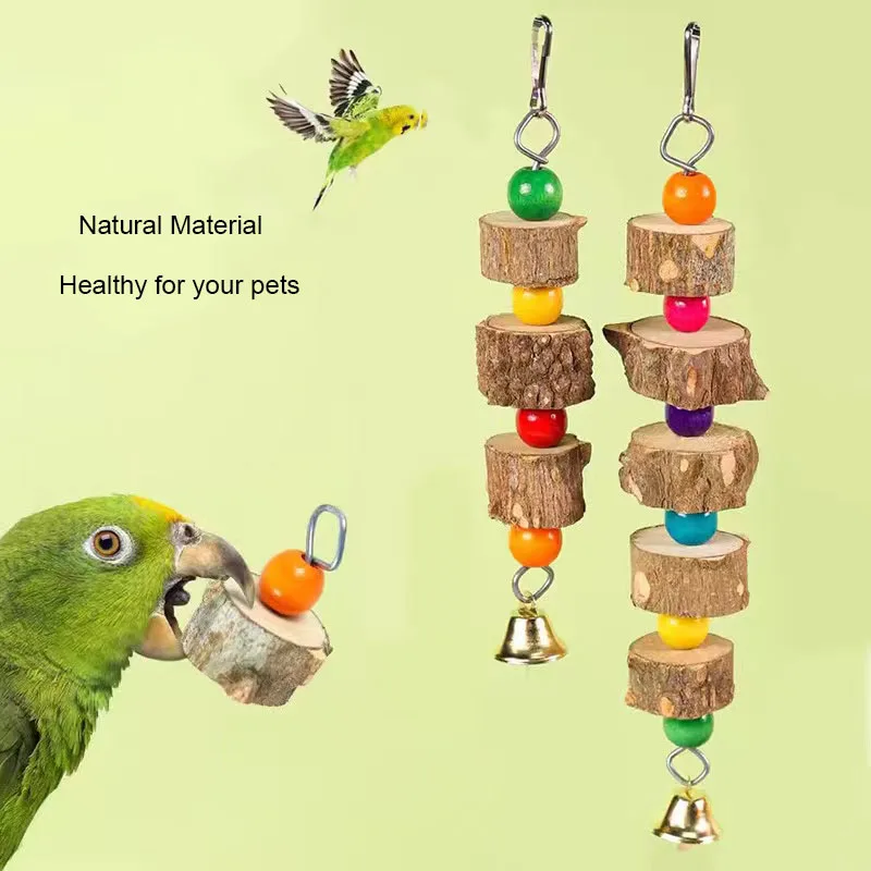 Natural Material Pet Parrot Toy Bird Swing Exercise Grinding Biting Wooden Toys Pet Parrot Macaw Hammock Bird Toy with Bell