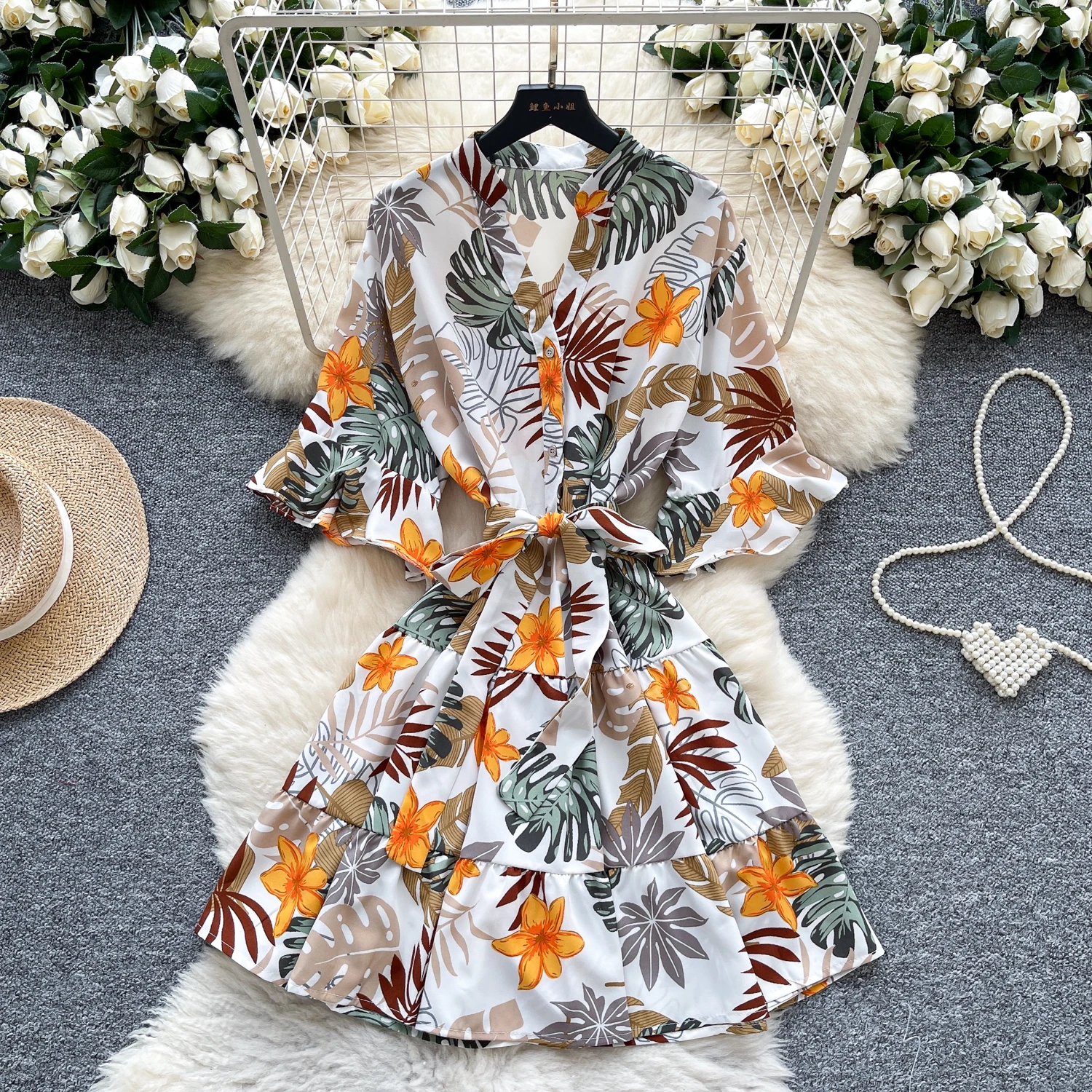 Chic vintage Sexy dulce mariposa manga estampado elegante Hada moda coreana Boho vestido veraniego ropa de mujer