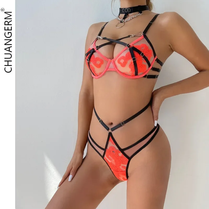 

Комплект эротического бюстгальтера CHUANGERM, горячее нижнее белье Onlyfans, боди-костюм с вышивкой, сексуальное женское нижнее белье, трусики, топ, интимное микро-бикини
