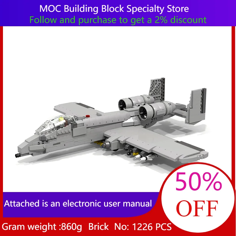 

Строительные блоки, игрушки MOC A10, модель самолета Thunderbolt, 1426, детали для мальчиков и взрослых, подарок на день рождения, украшение