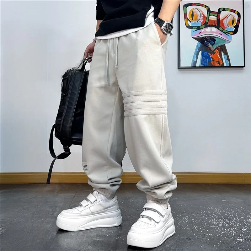 

Loose Fit American Casual Fitness Sports Pants Knitted Cuffed Sweatpants for Men Spring Season Youth Versatile Elastic Waist