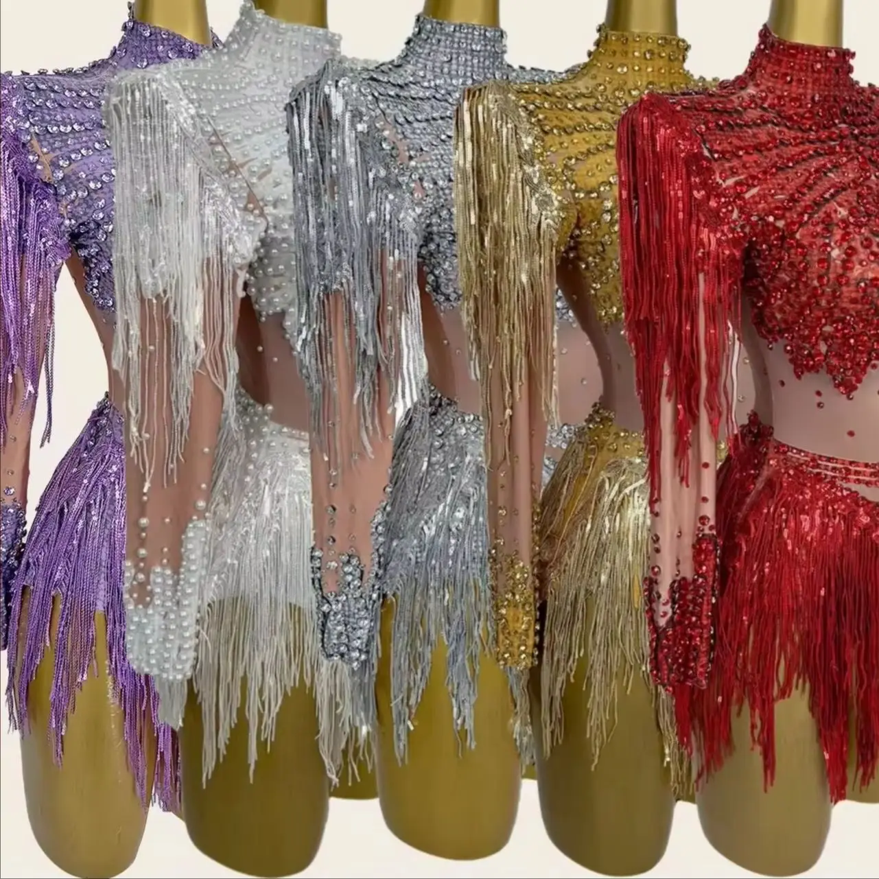 

Xinniang Night Club Stage Performance Sexy Bodysuit Sparkly Rhinestone Tassel Jazz Dance Showgirl Outfit Spandex Women Bodysuit