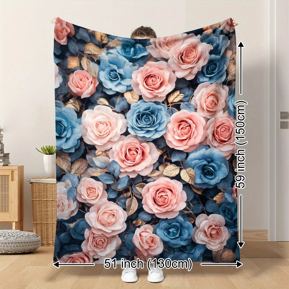 

1pc Rose Flower Floral Plant Blanket, Polyester Fabric, Machine Washable, Suitable for Bedroom Living Room Decoration