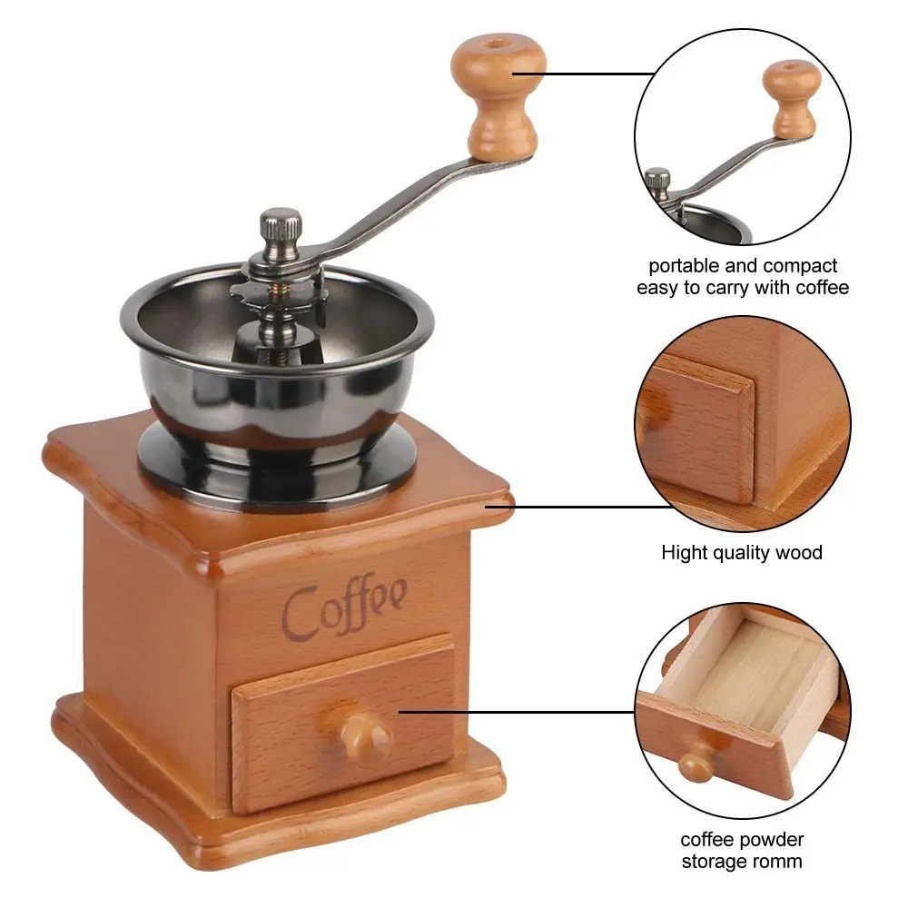 New Vintage Manual Coffee Grinder Mini Wooden Hand Crank Grinders Kitchen Decor DIY Hand Coffee Bean Grinder Classic Coffee - Image 6