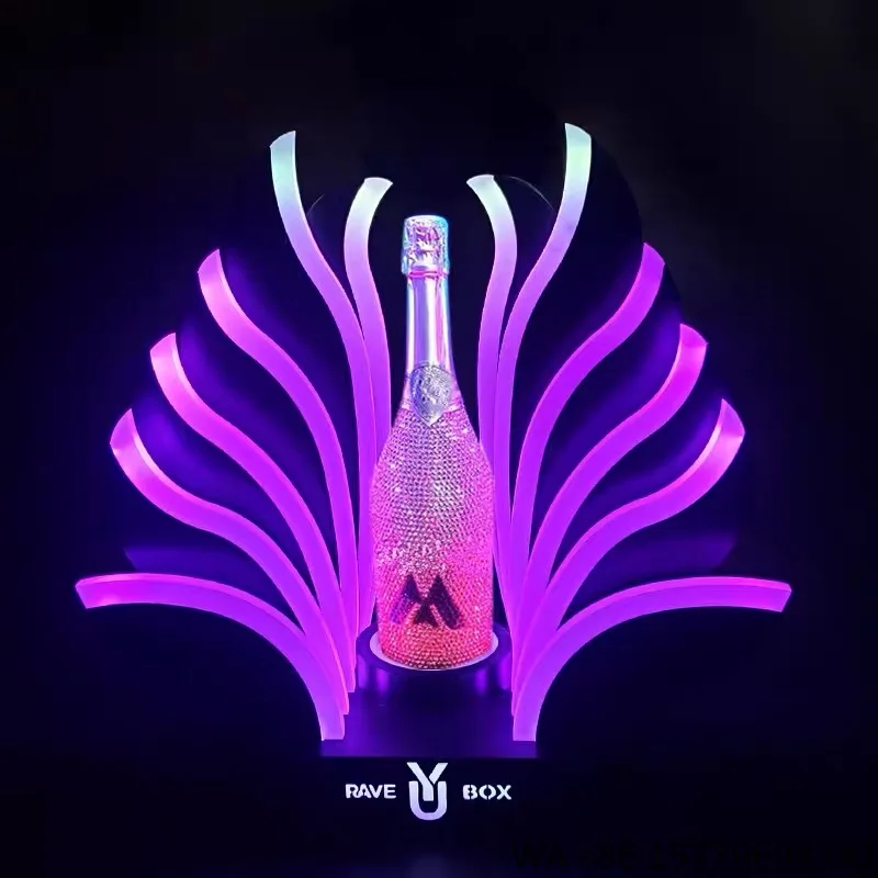 Rechargeable LED Bottle Presenter Display Customizable Logo Acrylic Backlit Wine Bottle Showcase Stand