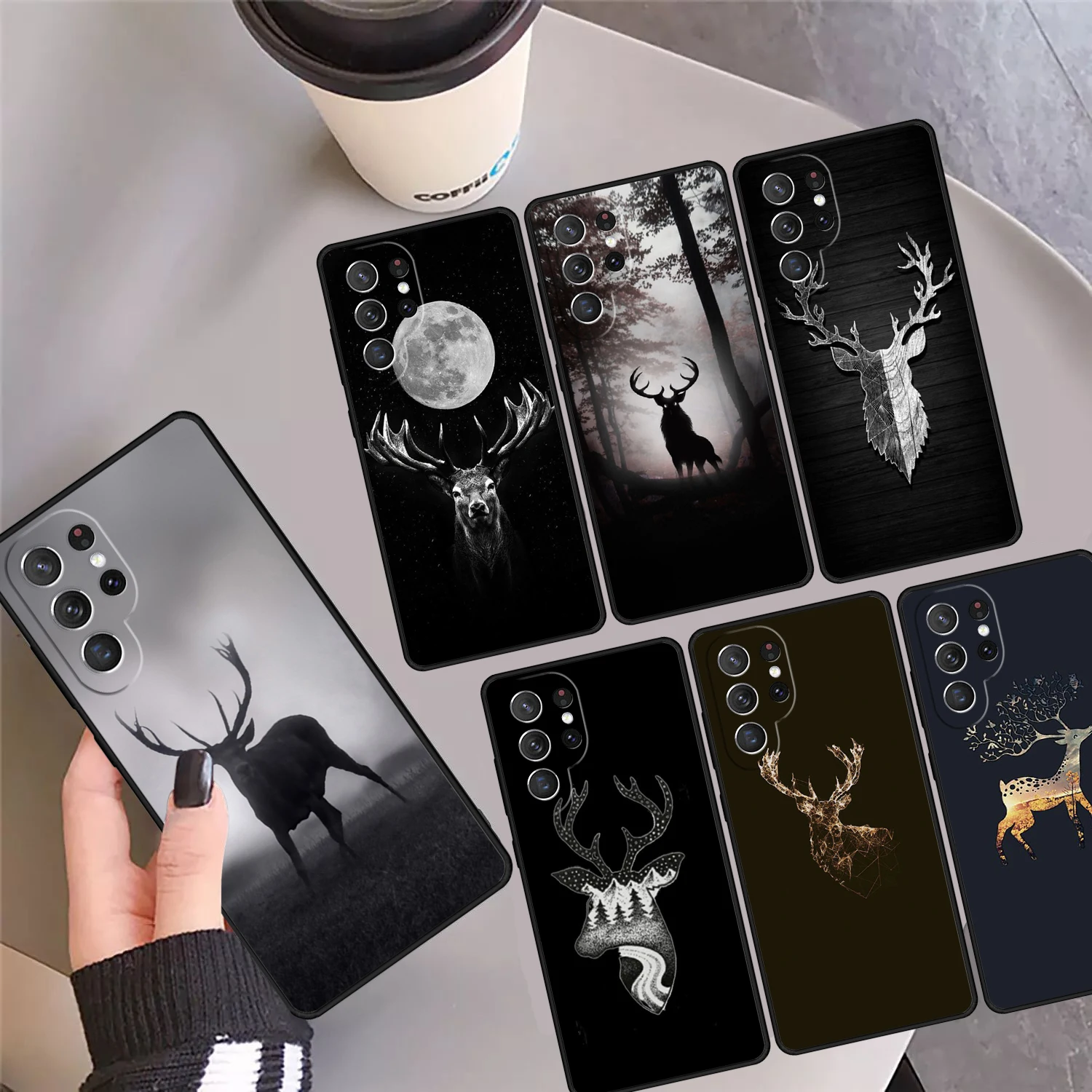 Black Reindeer Deer Phone Case Cover For Samsung Galaxy S24 Ultra 23 S22 Plus S21 FE S20 S8 S9 S10 Note 10 Pro Note 20 Ultra