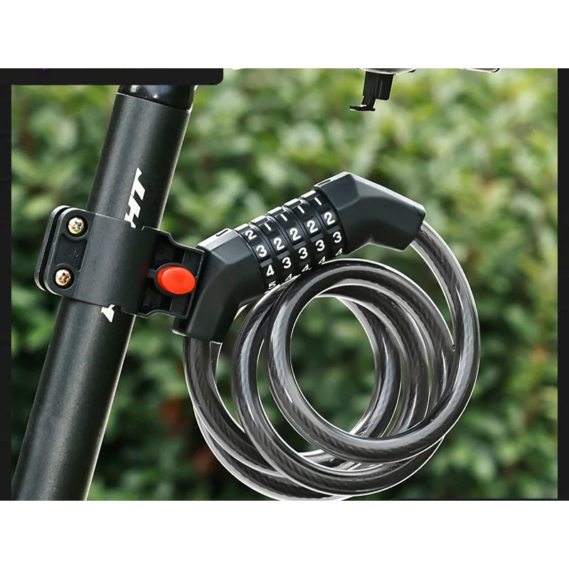 Bike Lock Coiled Bike Cable Lock with Mounting Bracket Weathproof Anti Theft 5-word Password Lock For Scooter,Bicycle