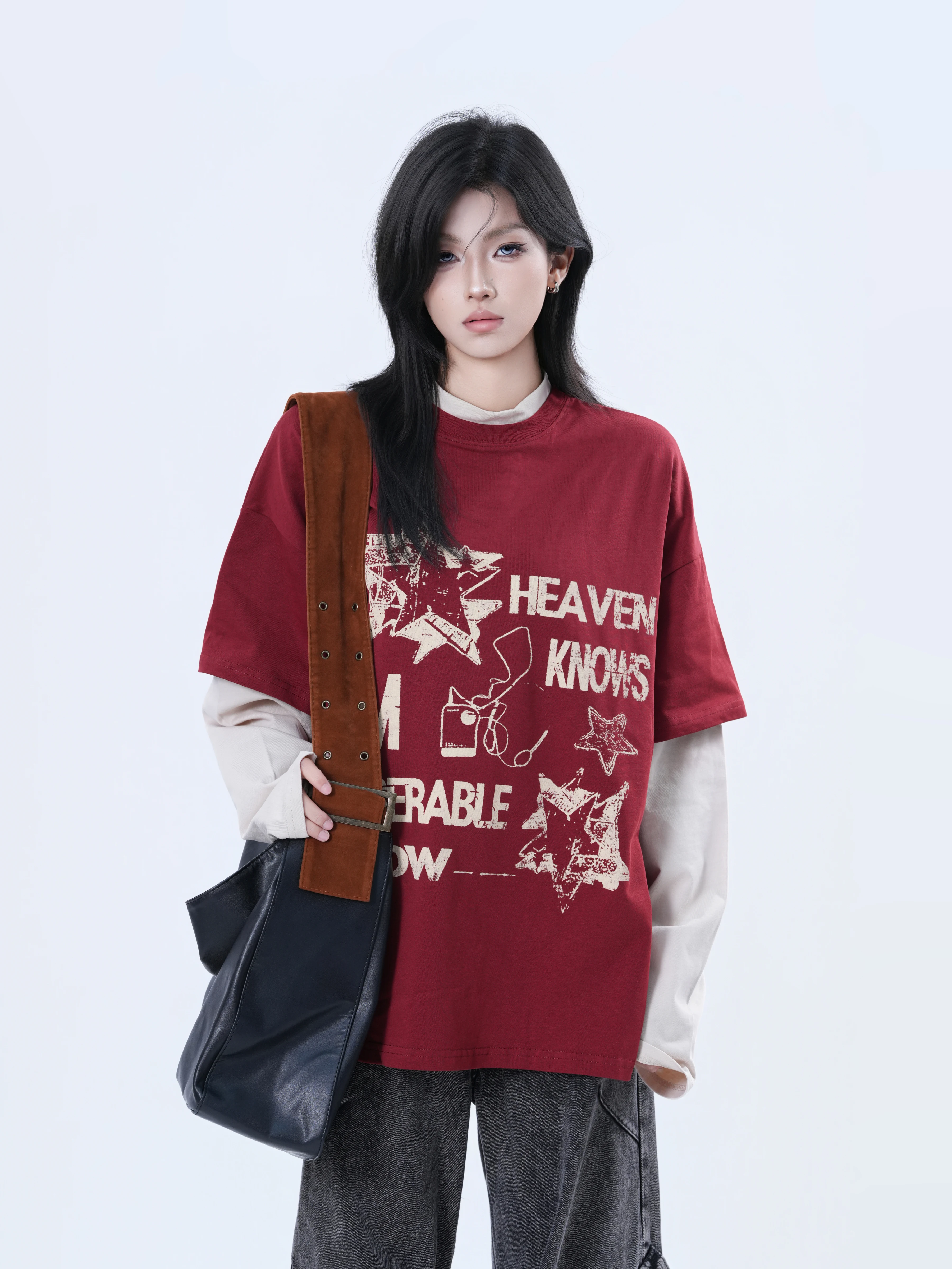 American Retro Graffiti Loose Long Sleeve T-Shirt Women's Lazy round Neck Design Sense Top Small Ball Ball Creative Cotton
