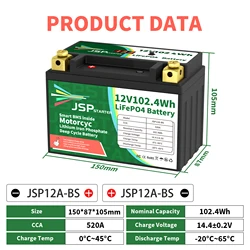 JSP12A-BS 12.8V 102.4Wh CCA 520A BMS Motorcycle Start Battery 12.8V Lithium iron Phosphate Scooter LiFePO4 Batteries YTX12A-BS