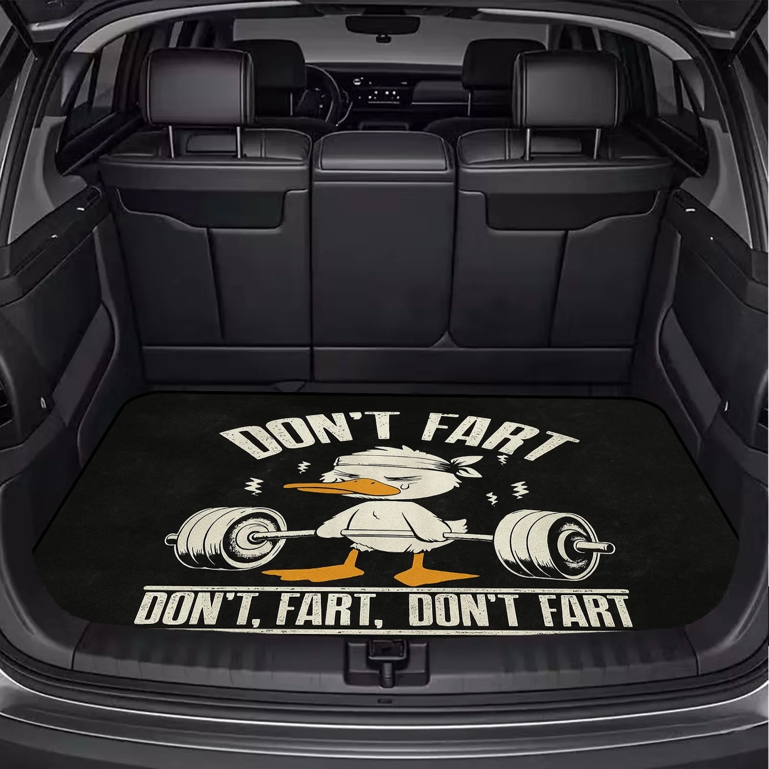 Car Trunk Mat, Funny Weightlifting Duck DON'T FART Letter Print Cargo Liner, Non-Slip Rear Trunk Protector, Car decor, Car Accessories, Interior Decoration Mat, Universal Fit For SUV Sedan Truck, Vintage Hu