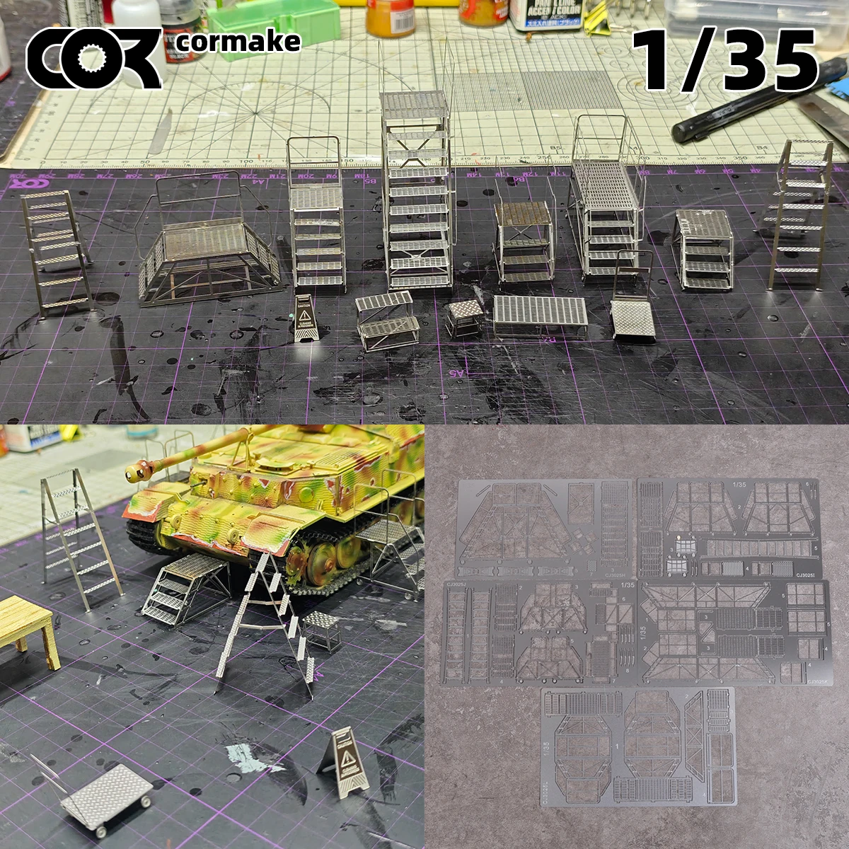 1/35 Photo Eatch Scale Model Kit Maintenance Ladders Climbing Ladder Platform Ottoman Warning Signs Miniature Diorama Models