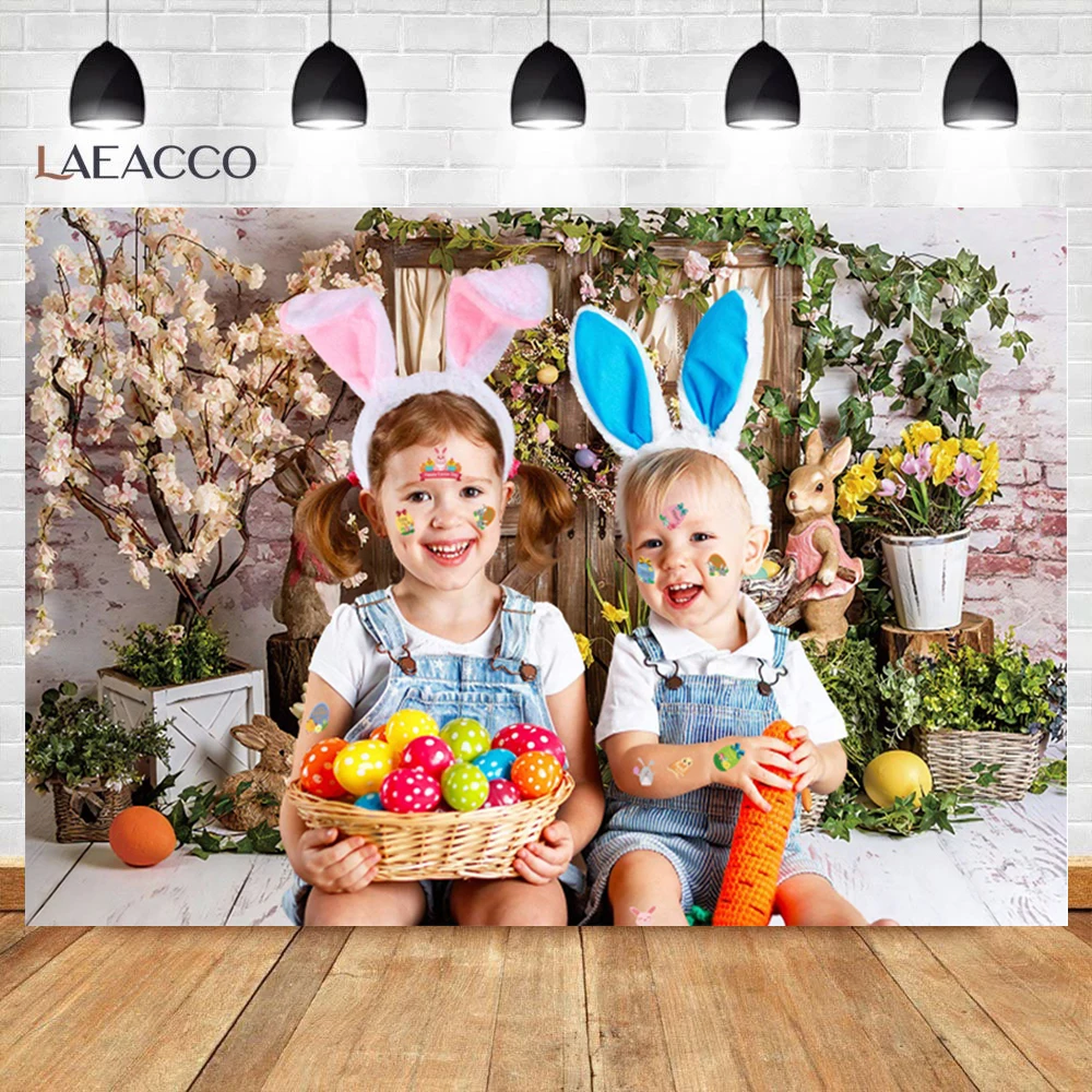 Fondo de fotografía de Pascua de jardín de primavera, conejo, flores, huevos, bosque, foto Natural, retrato de bebé, estudio de fondo