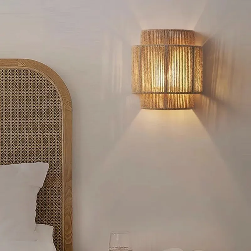 Handmade Hemp Rope Creative Personality Bedroom Bedside Hotel Restaurant Tea Room Zen Retro Wall Lamp