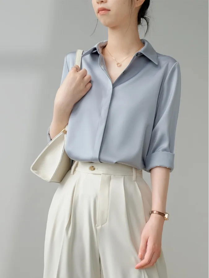 アウトレットストア シルク混紡 ロングスリーブ レディース イルト プロフェッショナル 通勤 スタイリッシュ 多用途 キャリアブラウス 春シーズン ファッション