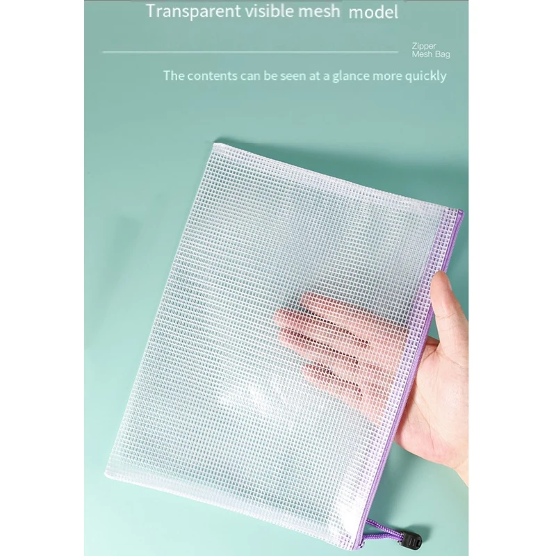12PCS A4 Zip Lock Bags Mesh Zipper File Bags Document Folders Waterproof Travel Storage Pouch