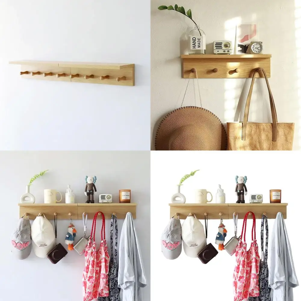 

Настенная вешалка для одежды в дубовом цвете с крючками и полками — идеальное решение для хранения в прихожей