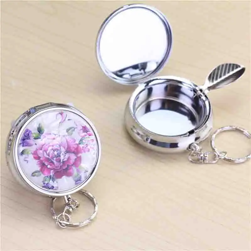 Portable Pocket Ashtray Mini Stainless Steel Cigarette Ashtray with Key Chain