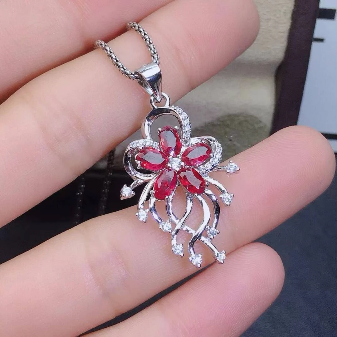 KJJEAXCMY New Jewelry Natural Women's Ruby Pendant 925 silver inlay Colorful and splendid Crystal pure fire flash explosion