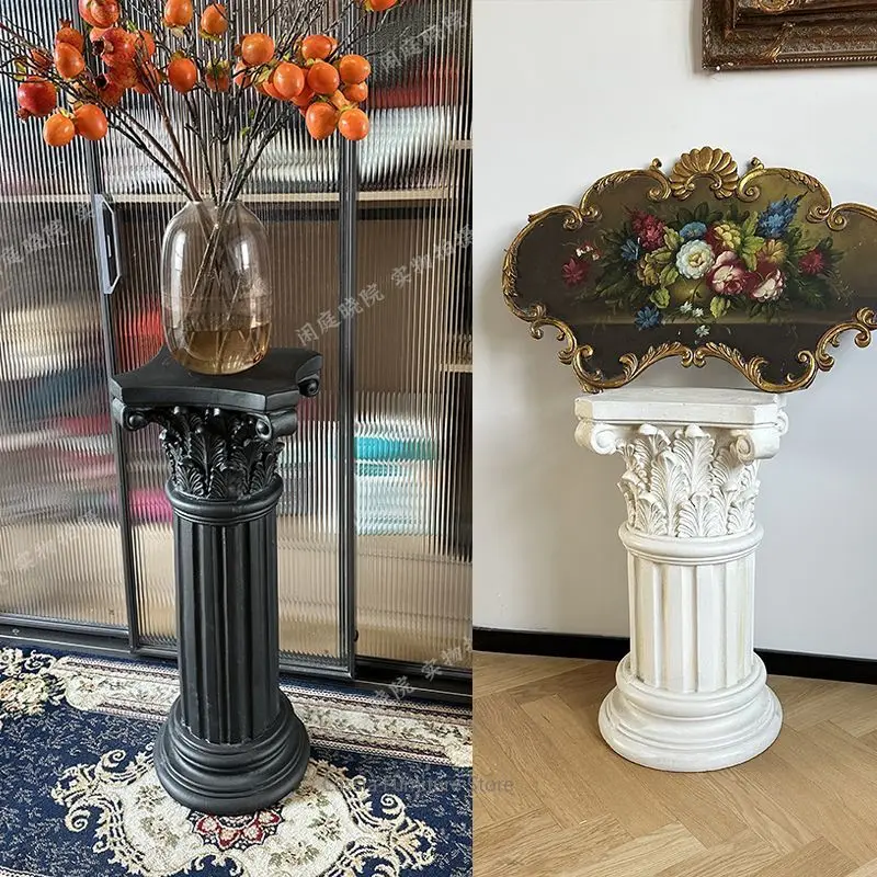 Roman Column Plant Stand for Villa, High-End Indoor Outdoor Sculpture Decor, Light Luxury Pedestal for Garden Patio