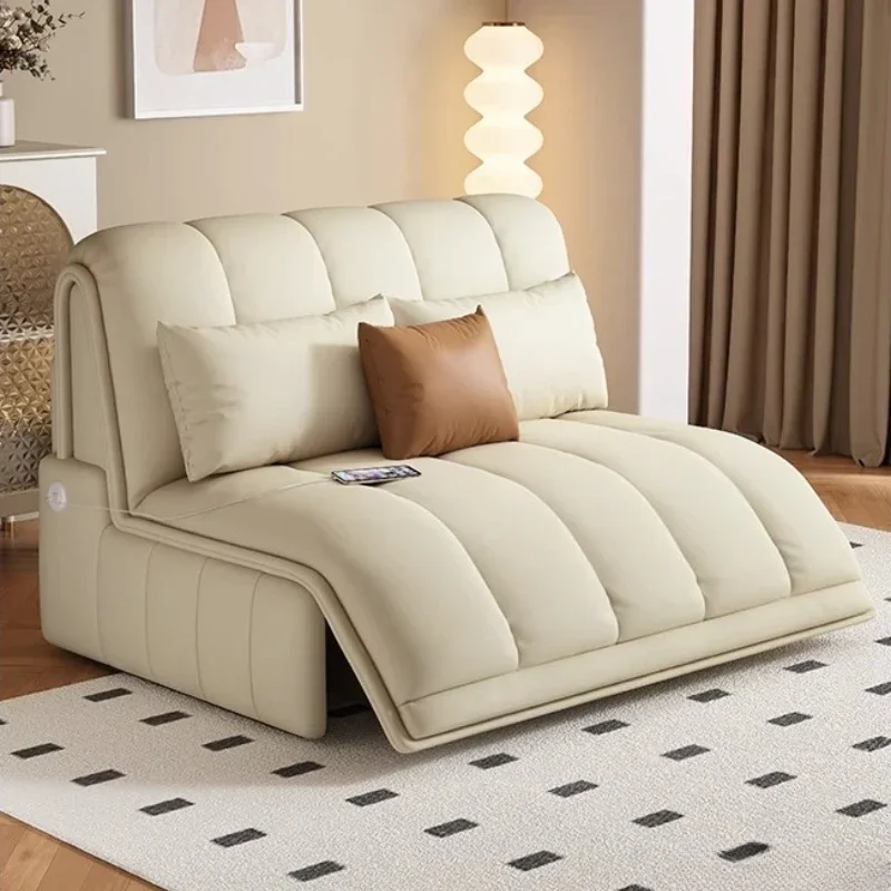 

Multi-function Cream Wind Couch Bed 1/2/3people Saint Tivena Leather Smart Electric Sofa Bed Living Room Folding Dual-purpose