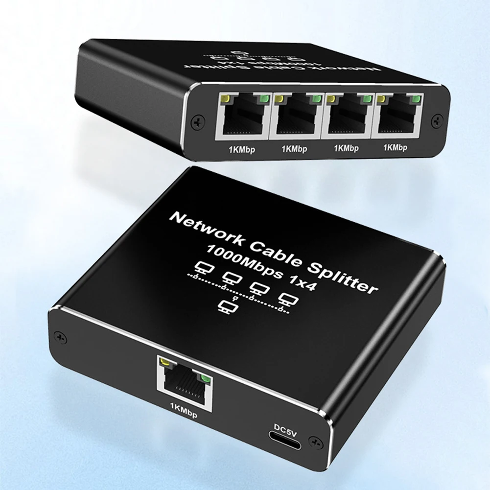 1 To 4 Network Connector Splitter HUB with USB Power Cable 1000Mbps 4 Devices Simultaneously Networking for Cat5/5e/6/7/8 Cable