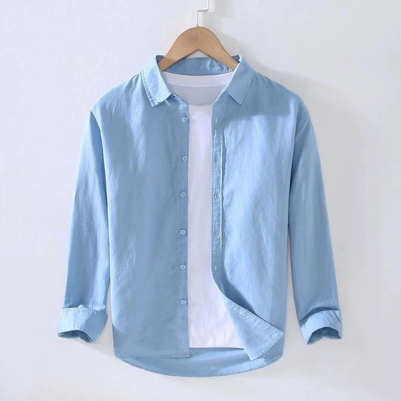 Casual Cotton Linen Men's Shirt Long Sleeve Slim Fit Summer Lightweight Plain Color Fashion Urban Style Spring Unisex Open Ca...