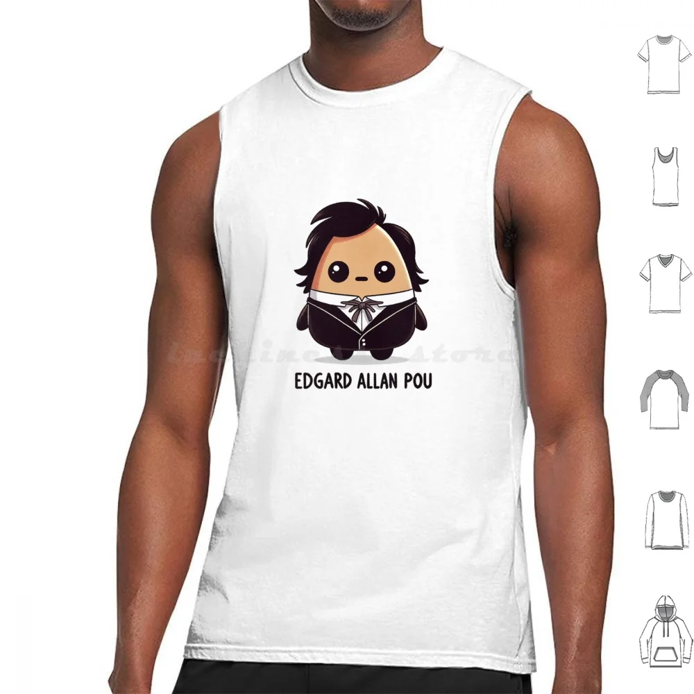 Edgard Allan Pou camisetas sin mangas chaleco sin mangas Edgard Allan Pou lindo dibujos animados Humor literario Chibi Art Pou literatura gótica