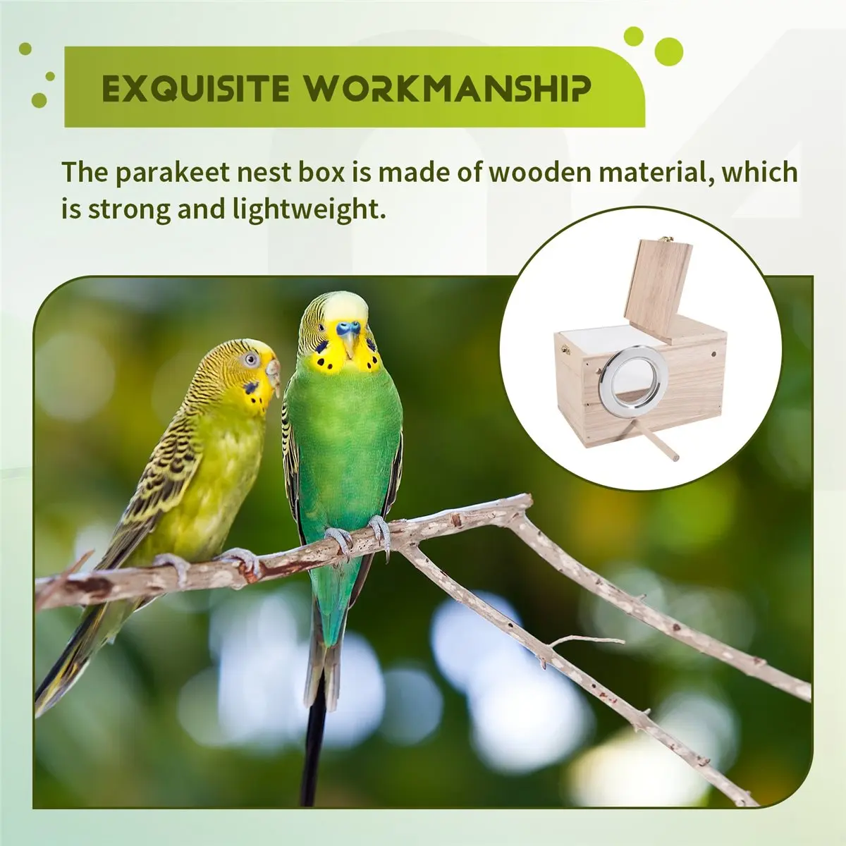 【ABFS】Parakeet Nesting Box Transparent Bird House for Cage Wood Breeding Box for Parrot Parakeet Cockatiel Lovebirds