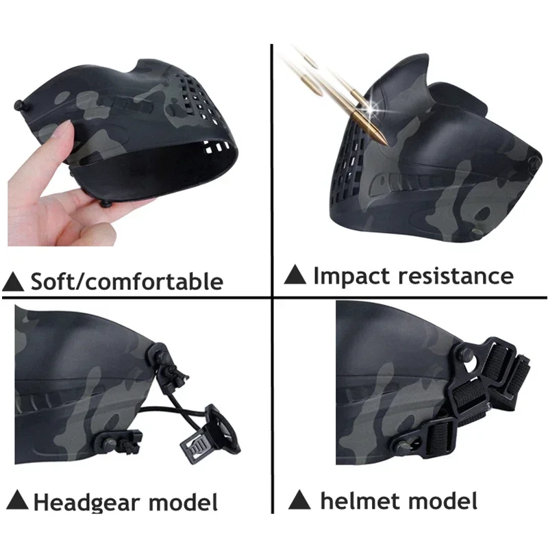 Тактическая полумаска для лица, мягкая дышащая тренировочная CS-игра, защитная защита для рта, аксессуары для страйкбола и пейнтбола, многоцветные