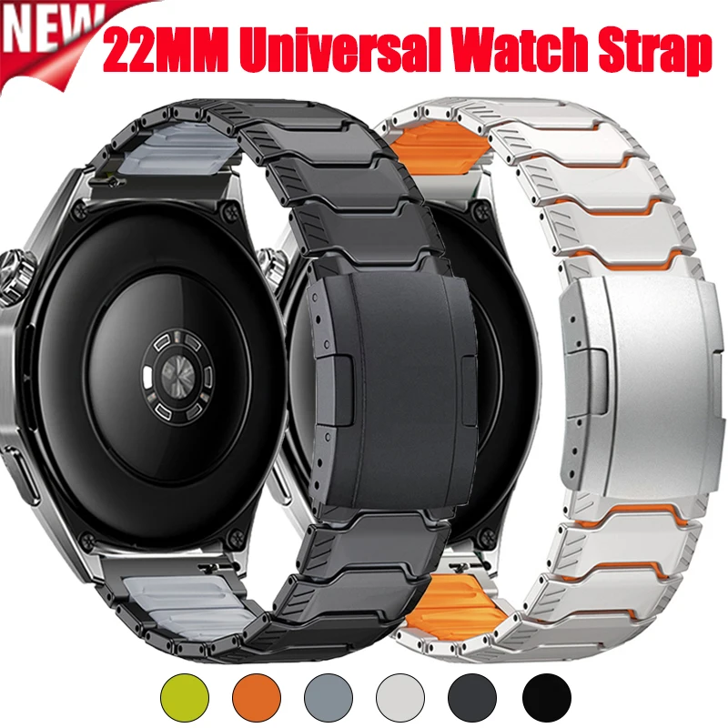 22mm Titanium + Silicone Strap for Huawei Watch GT 6 Pro 6 5 4 3 2 46mm for Amazfit T-Rex 3 Pro 48mm for Xiaomi S5 4 Watch Band