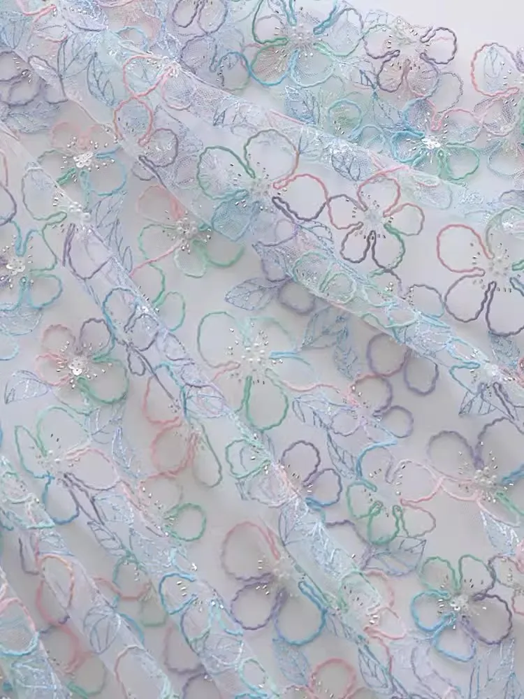 Iris bead tube embroidery gauze fabric bead hook flower spring summer dress garment fabric