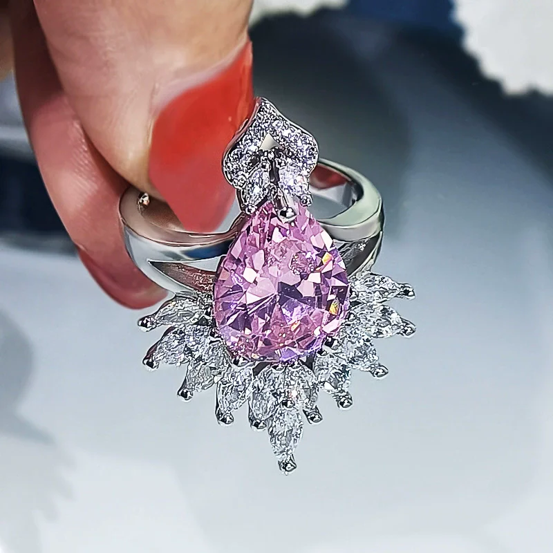 

Romantic Pink Rings for Women Super Shine Zirconia Stone Party Accessories Wedding Engagement Jewelry Birthday Gift