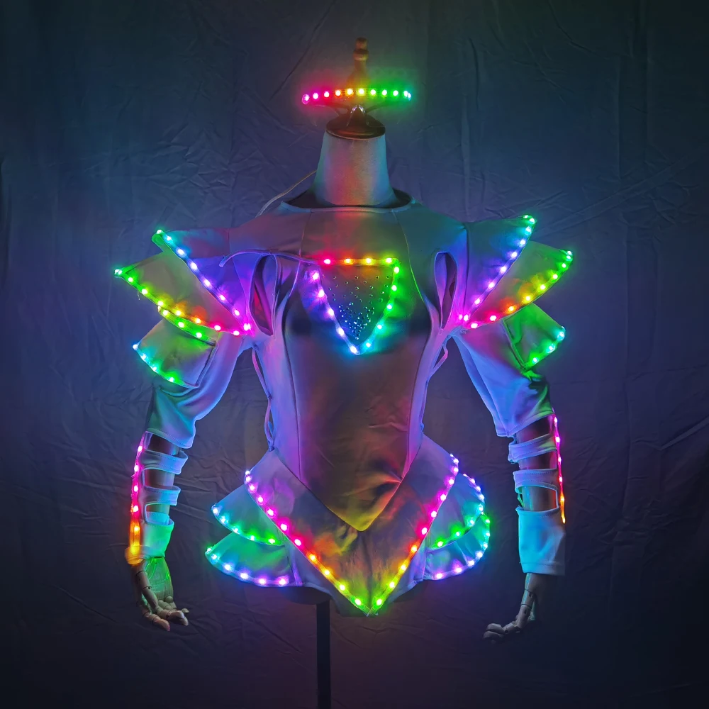 LED Female Warrior Suits Luminous Costume Suits Light Clothing For Women Ballroom Dance Glowing Dress China Ladies Accessories