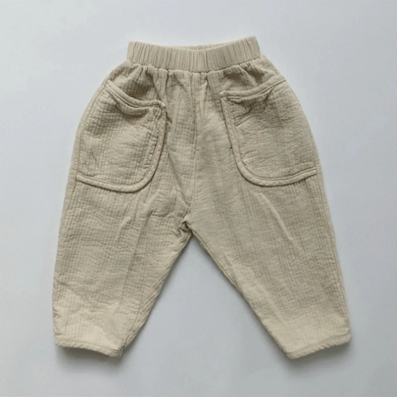 Children Cotton Linen Solid Color Pants Baby Boys Girls Pants Elastic Waist Trousers Spring Autumn 1-6Yrs Kids Casual Pant