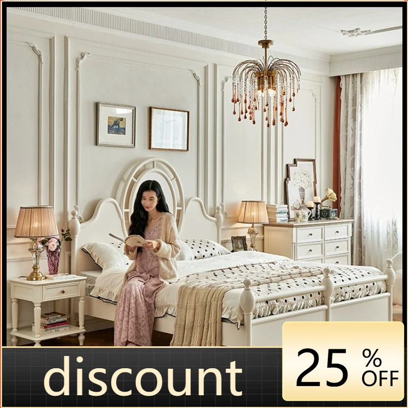 

LH retro solid wood bed medium antique high-end bedroom bed