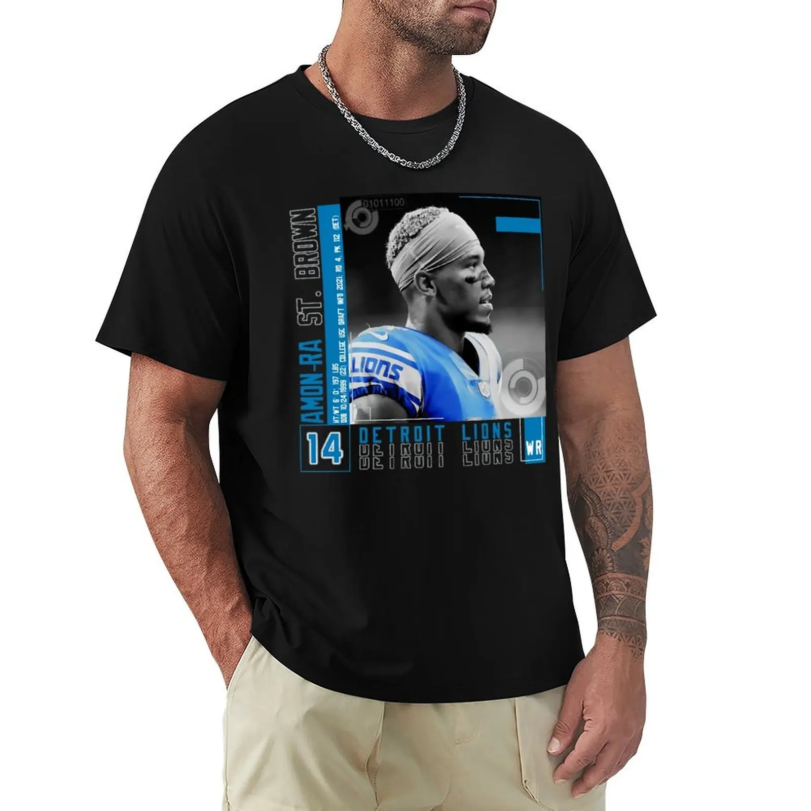 

Amon sport Ra St. Brown Football Edit Tapestries Lions T-Shirt Casual Loose Short Sleeve Tee for Men