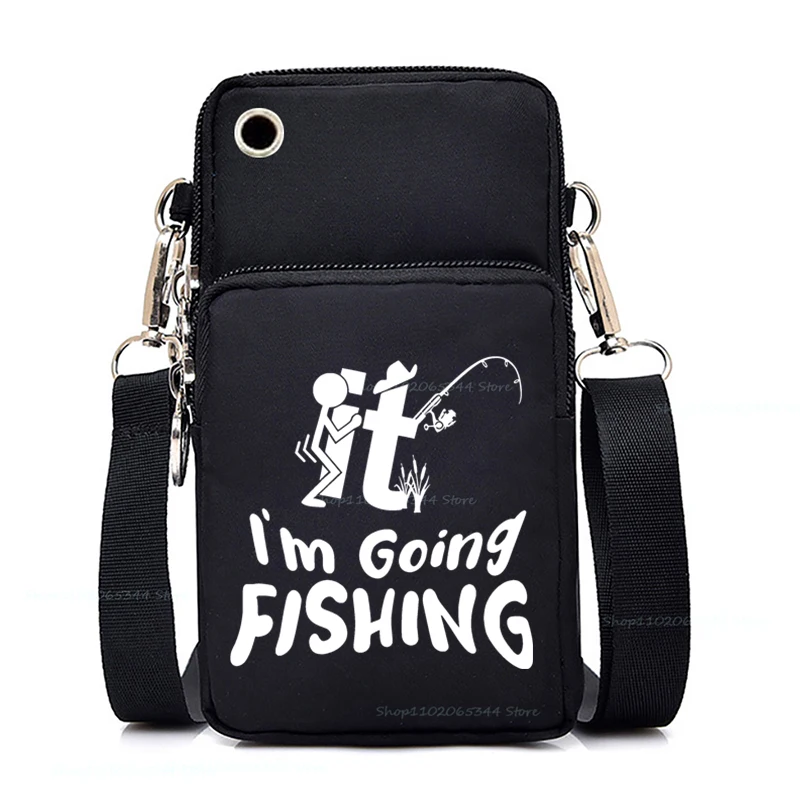 

New Fisherman Mobile Phone Bag "I'm Going Fishing" Print Shoulder Messenger Bag Men Coin Purse Handbag Male Small Crossbody Bag
