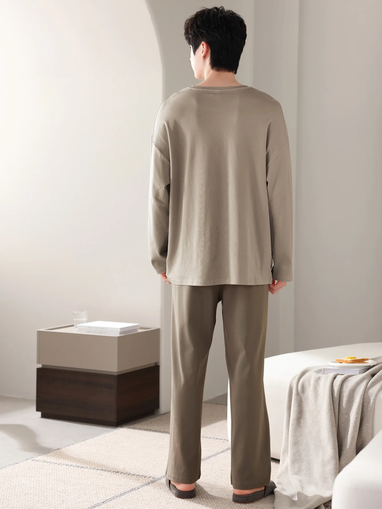 Vêtements de nuit pour hommes, 100% coton, manches longues, quatre saisons, grande taille, ensemble de costume de maison en pur coton pour adolescents pour la chaleur