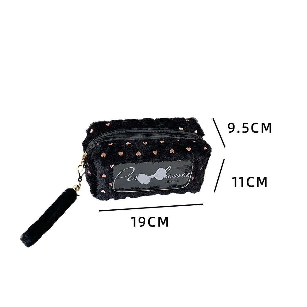 Ins Simple Bow Pen Bag Korean Edition Plush Large Capacity Stationery Storage Bag Student DIY Material Storage Bag