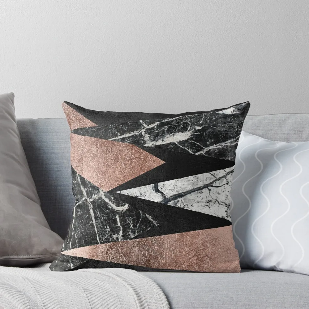 

Elegant Modern Marble, Rose Gold, & Black Foil Triangles Throw Pillow Couch Cushions Pillow Case pillow